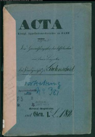 Abschrift des Heiratsregisters der Dissidenten in dem Bezirke des Kreisgerichts zu Lüdenscheid mit den Orten Börlinghausen, Breitenloh, Friedrichsthal, Hahn, Halver, Heedfeld, Honsel, Lösenbach, Lüdenscheid, Mummeshohl, Neuenhause, Rahmede, Vogelberg und Windfuhr (Abschrift für das Oberlandesgericht Hamm) (H 1857-1873) (Gemeinde: Lüdenscheid, Kreis Altena)