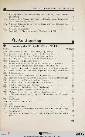 6. Auktionstag – Samstag, den 30. April 1932 (Nr. 1501-1800)