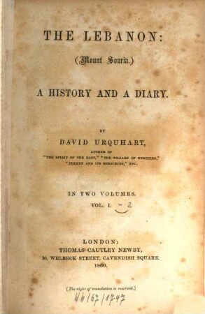 The Lebanon: (Mount Souria.) : A History and a Diary, 1