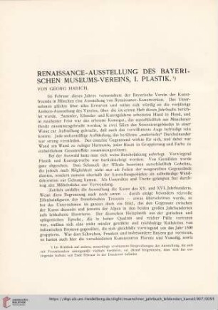 2: Renaissance-Ausstellung des Bayrischen Museums-Vereins, I. Plastik