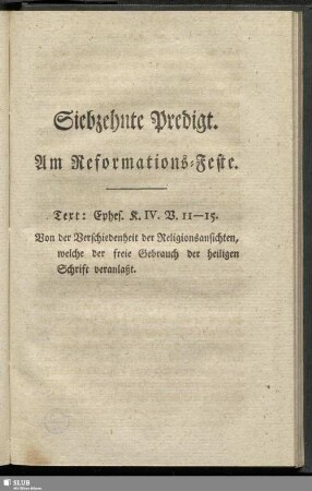 Siebzehnte Predigt. Am Reformations-Feste
