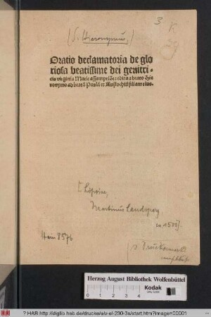Oratio declamatoria de gloriosa beatissme dei genitricis virginis Marie assumptio[n]e: edita a beato Hieronymo ad beata[m] Paula[m] et Eustochiu[m] filiam eius