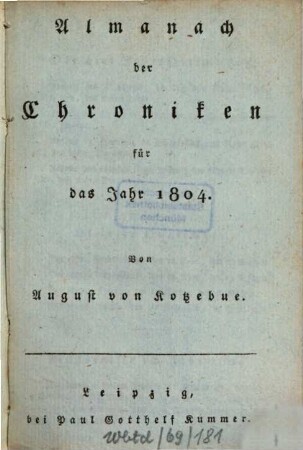 Almanach der Chroniken für das Jahr 1804