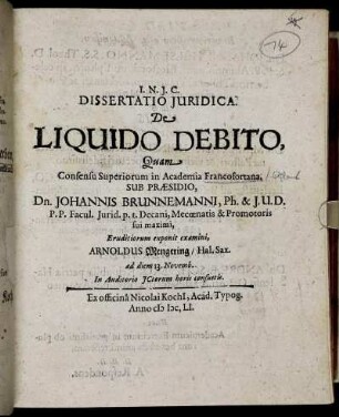 Dissertatio Iuridica. De Liquido Debito