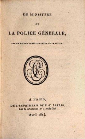 Du ministère de la police générale