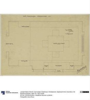 Darmstadt, Wohnhaus Christiansen, Speisezimmer, Grundriss mit Möblierungsplan
