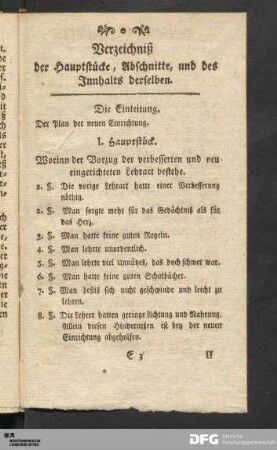 Verzeichniß der Hauptstücke, Abschnitte, und des Innhalts derselben.
