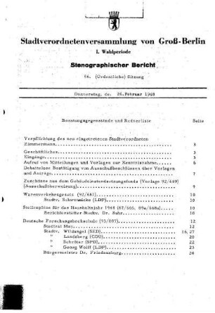 Nr. 56, 26. Februar 1948, Ordentliche Sitzung