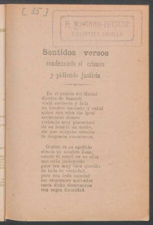Sentidos versos condenando el crimen y pidiendo justicia