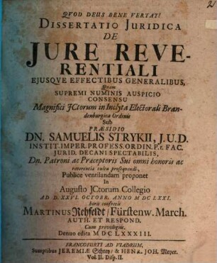 Dissertatio iuridica de iure reverentiali eiusque effectibus generalibus