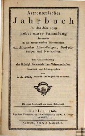 Astronomisches Jahrbuch. 1809 (1806)