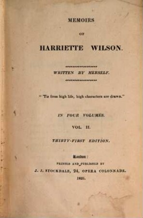 Memoirs of Harriette Wilson : in Four Volumes, 2