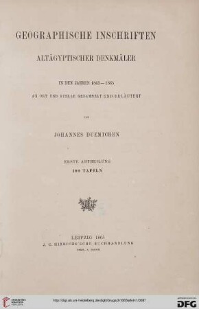 Tafeln 1: Geographische Inschriften altägyptischer Denkmäler: [100 Tafeln]
