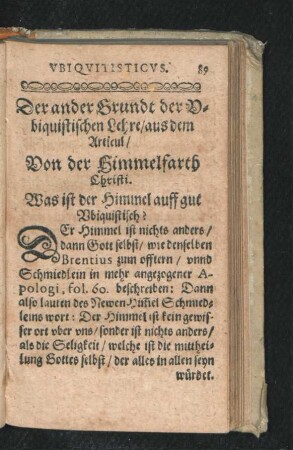 Der ander Grundt der Ubiquitistischen Lehre/ aus dem Articul/ Von der Himmelfahrth Christi.