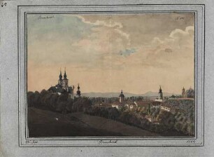 'Bruchsal' Gesamtansicht, links Peterskirche; Aquarell (Nr. 107)