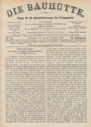 No 51. Frankfurt a. M., den 21. Dezember 1918. 61. Jahrgang.
