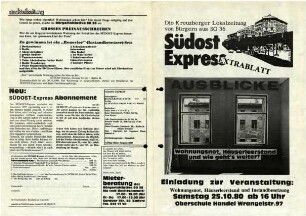 Flugschrift: Südost Express. Ausblicke. Wohnungsnot, Häuserleerstand und wie geht&rsquo;s weiter? 1980
