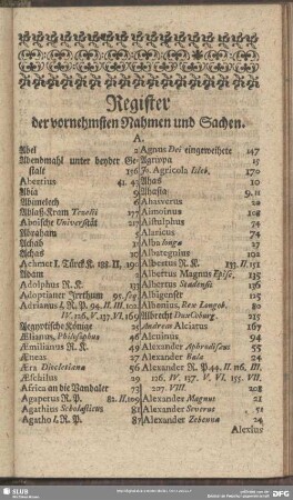 Register der vornehmsten Nahmen und Sachen