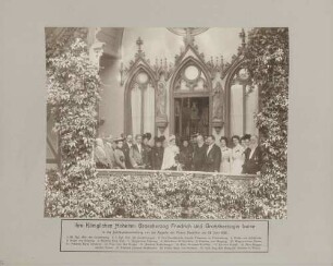 Großherzog Friedrich I. von Baden, Großherzogin Luise und benannte Personen vor der Kapelle des Palais Hamilton bei der Städtischen Jubiläumsausstellung in Baden-Baden