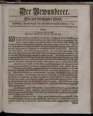 Ein und dreyßigstes Stück. Hamburg, Donnerstags, den acht und zwanzigsten Junius 1742.