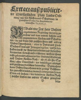 Extract auß publicirter Churfürstlichen Pfaltz Lands-Ordnung ...