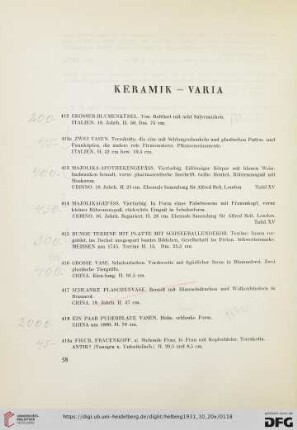 Keramik, Varia (Nr. 412-438)
