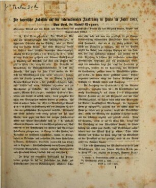 Die bayerische Industrie auf internationalen Ausstellung in Paris im J. 1867 : (Aus dem Kunst- u. Gewerbeblatt, Aug. u. Sept. 1867.)