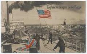 Englische Matrosen hissen die amerikanische Flagge
