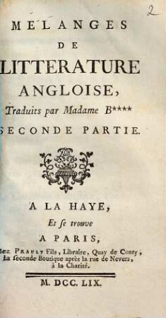 Mélanges De Litterature Angloise, 2