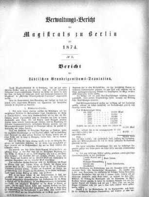 No. II. Bericht über die städtische Grundeigentums-Deputation