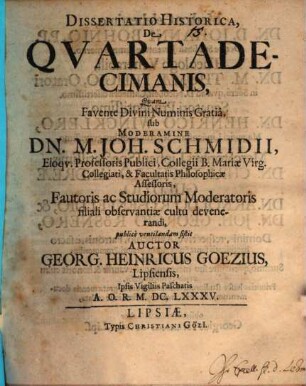 Diss. hist. de quartadecimanis