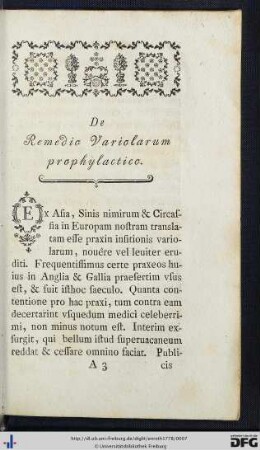 De Remedio Variolarum prophylactico.