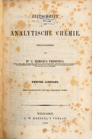 Zeitschrift für analytische Chemie. 2, 2. 1863