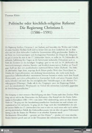 Politische oder kirchlich-religiöse Reform? Die Regierung Christian I. (1586-1591)