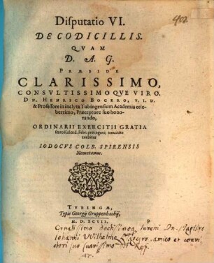 Classis II. disp. VI. de codicillis