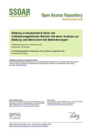 Bildung in Deutschland 2014: ein indikatorengestützter Bericht mit einer Analyse zur Bildung von Menschen mit Behinderungen