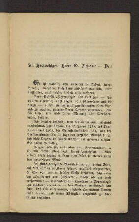 Sr. Hochwohlgeb. Herrn G. Scheve - Dr.