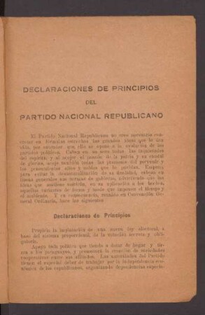 Declaraciones del princípios del Partido Nacional Republicano