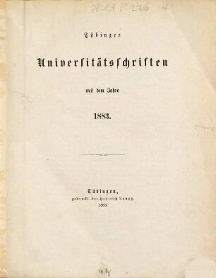 Tübinger Universitätsschriften. 1883