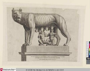 Lupae Romulum et Remum urbis conditores lactantis Antiquum ac Aeneum in Capitolio Signum