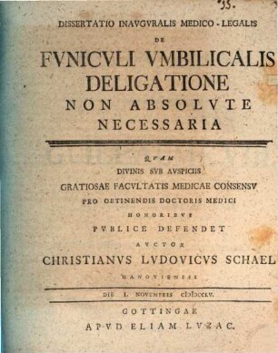 Diss. inaug. med. leg. de funiculi umbilicalis deligatione non absolute necessaria