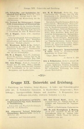 Gruppe XIX. Unterricht und Erziehung