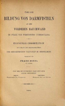 Über die Bildung von Darmfisteln an der vorderen Bauchwand in Folge von Peritonitis tuberculosa