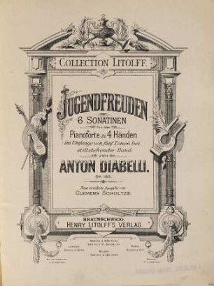 Jugendfreuden : 6 Sonatinen für das Pianoforte zu 4 Händen im Umfange von 5 Tönen bei stillstehender Hand ; op. 163
