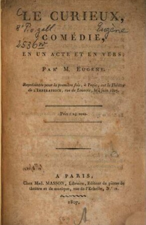 Le curieux : comédie, en un acte et en vers