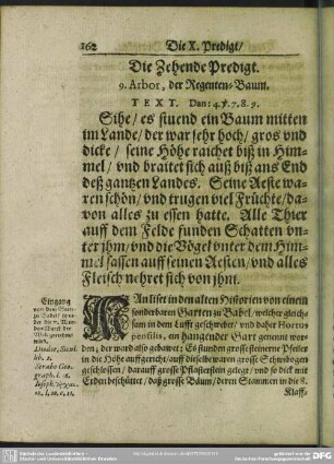 Die Zehende Predigt. 9. Arbor, der Regenten-Baum