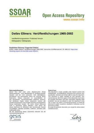 Detlev Ellmers: Veröffentlichungen 1965-2002