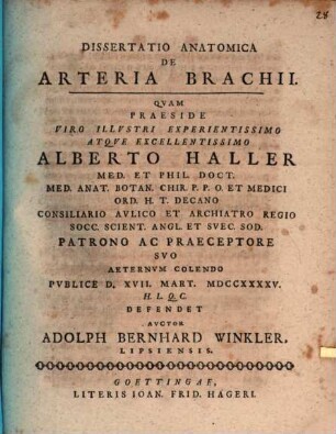 Dissertatio anatomica de arteria brachii