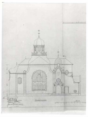 Rastatt, RA; Neue Synagoge, Ansicht von Norden (Bauplan von 1905)