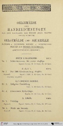 Oelgemälde und Handzeichnungen (Nr. 1-300)